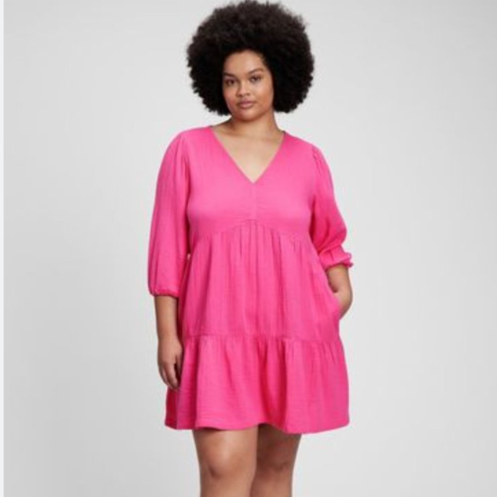GAP Crinkle Gauze Tiered Pink Mini Dress